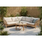 Braga hoek loungeset 5 personen | touw + hardhout | zand | 4-delig - 235x235cm