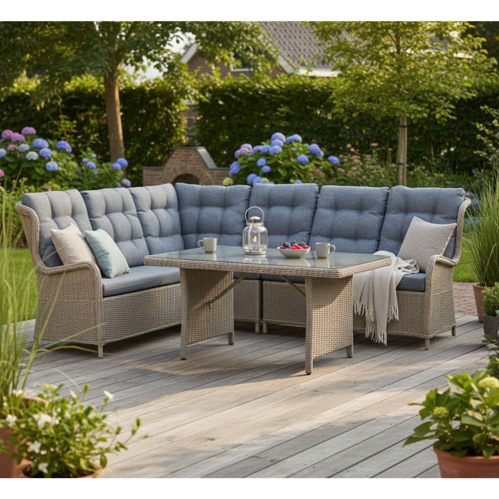 Glasgow dining loungeset 6 personen | wicker | Ash Grey | 3-delig - 258x202cm