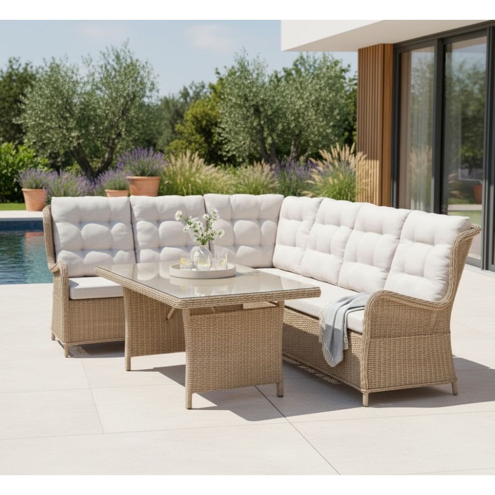 Glasgow dining loungeset 6 personen | wicker | Royal Sand | 3-delig - 258x202cm