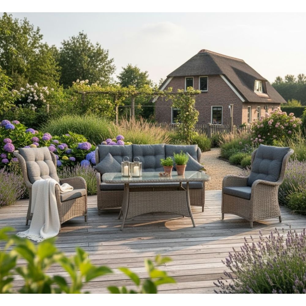 Glasgow stoel-bank loungeset 5 personen | wicker + aluminium | Ash Grey | 4-delig