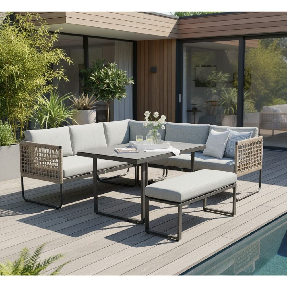 Havana dining loungeset 7 personen | aluminium + touw | antraciet | 5-delig - 220x194cm