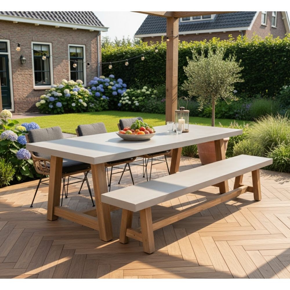 Veltis/Carlos antraciet stoel-bank dining tuinset | 6 personen | betonlook + wicker | 250cm