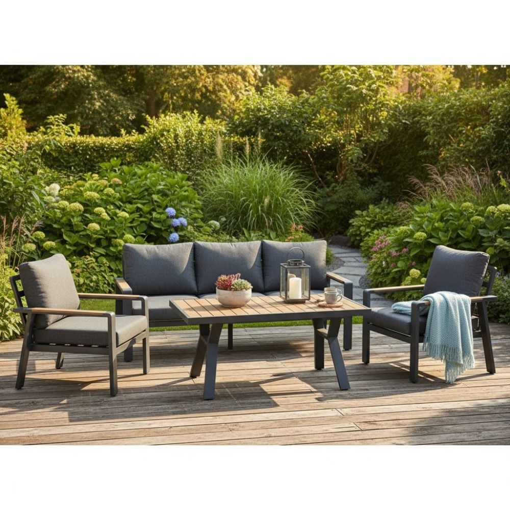 Lola dining stoel-bank loungeset 5 personen | aluminium + polywood | antraciet | 5-delig