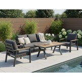 Lola dining stoel-bank loungeset 5 personen | aluminium + polywood | antraciet | 5-delig