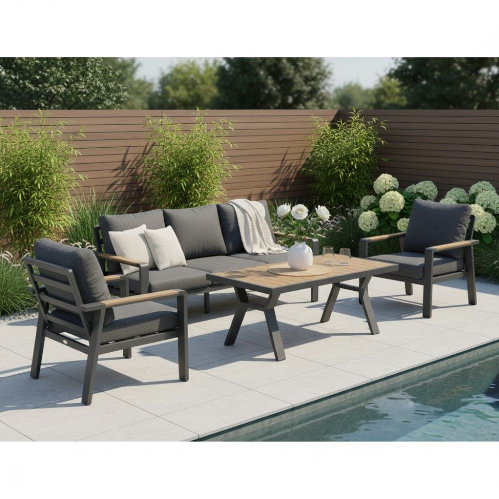 Lola dining stoel-bank loungeset 5 personen | aluminium + polywood | antraciet | 5-delig