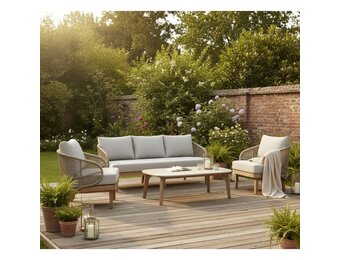 Matera stoel-bank loungeset 5 personen | eucalyptus + touw | zand/Light Teaklook | 4-delig