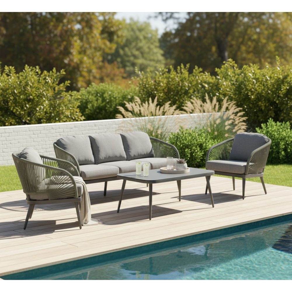 Nova stoel-bank loungeset 5 personen | aluminium + touw | donkergroen | 4-delig