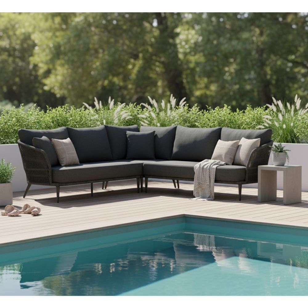 Palermo hoek loungeset 5 personen | aluminium + touw | Lava Grey | 4-delig - 230x230cm