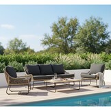 Portofino stoel-bank loungeset 5 personen | aluminium + teakhout | zand | 4-delig