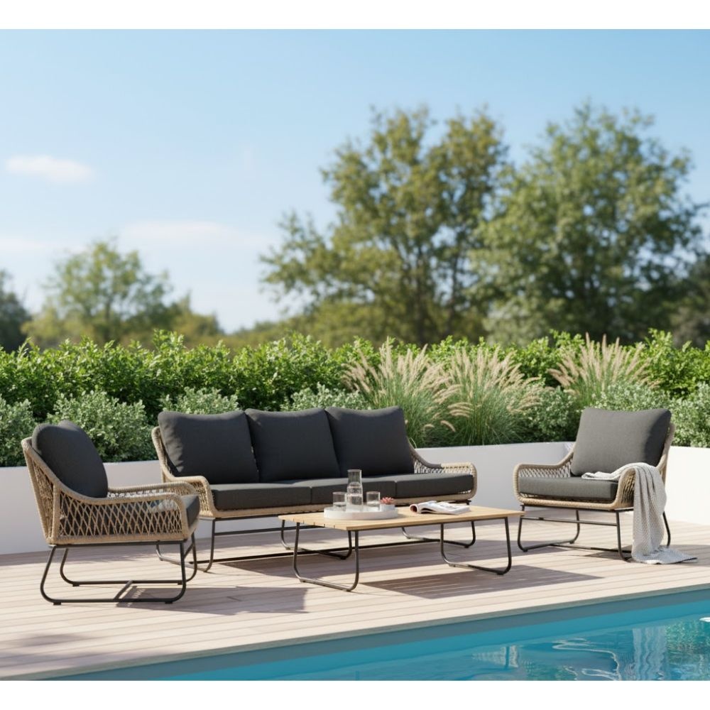 Portofino stoel-bank loungeset 5 personen | aluminium + teakhout | zand | 4-delig