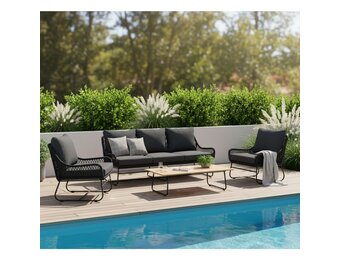 Portofino stoel-bank loungeset 5 personen | aluminium + teakhout | zwart | 4-delig