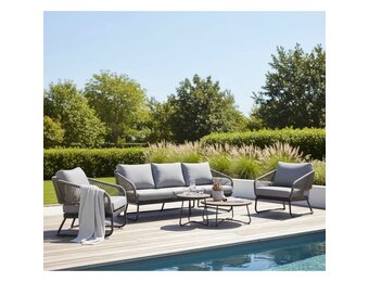Savanna stoel-bank loungeset 5 personen | aluminium + touw | antraciet | 5-delig