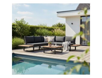 Titan hoek loungeset 4 personen | aluminium + hardhout | Light teaklook | 3-delig - 247x167cm