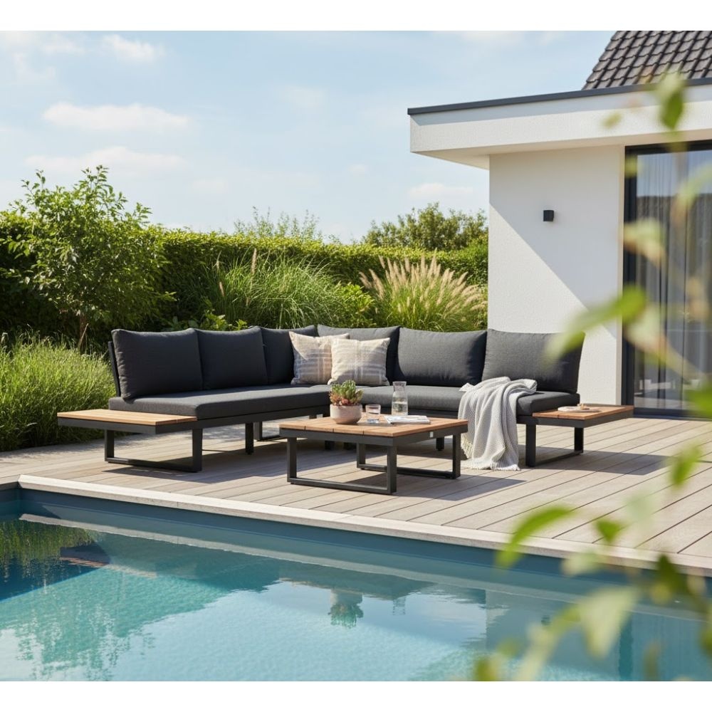 Titan hoek loungeset 4 personen | aluminium + hardhout | Light teaklook | 3-delig - 247x167cm