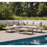 Titan hoek loungeset 4 personen | aluminium + hardhout | beige/Light teaklook | 3-delig - 247x167cm