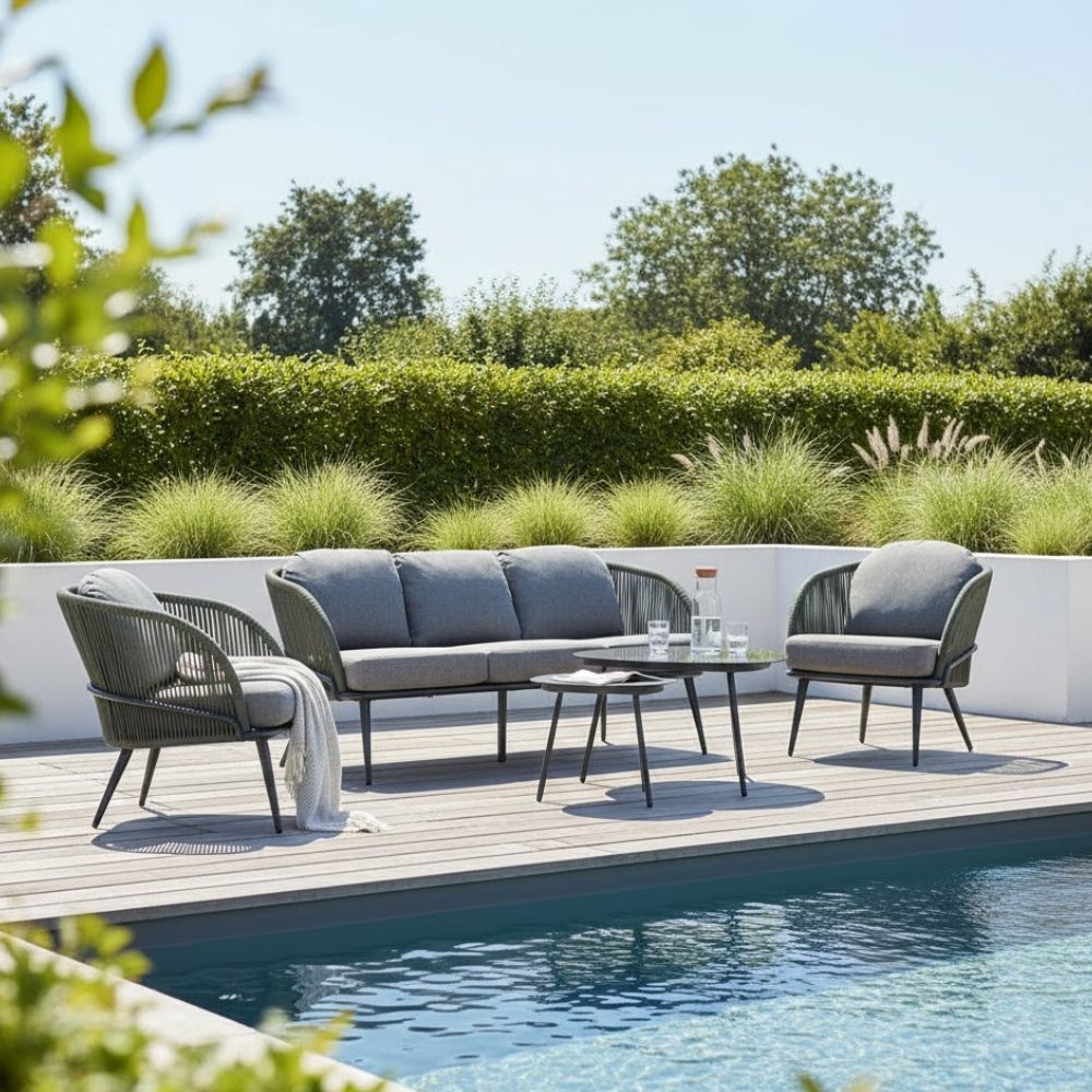 Vida stoel-bank loungeset 5 personen | aluminium + touw | donkergroen | 5-delig