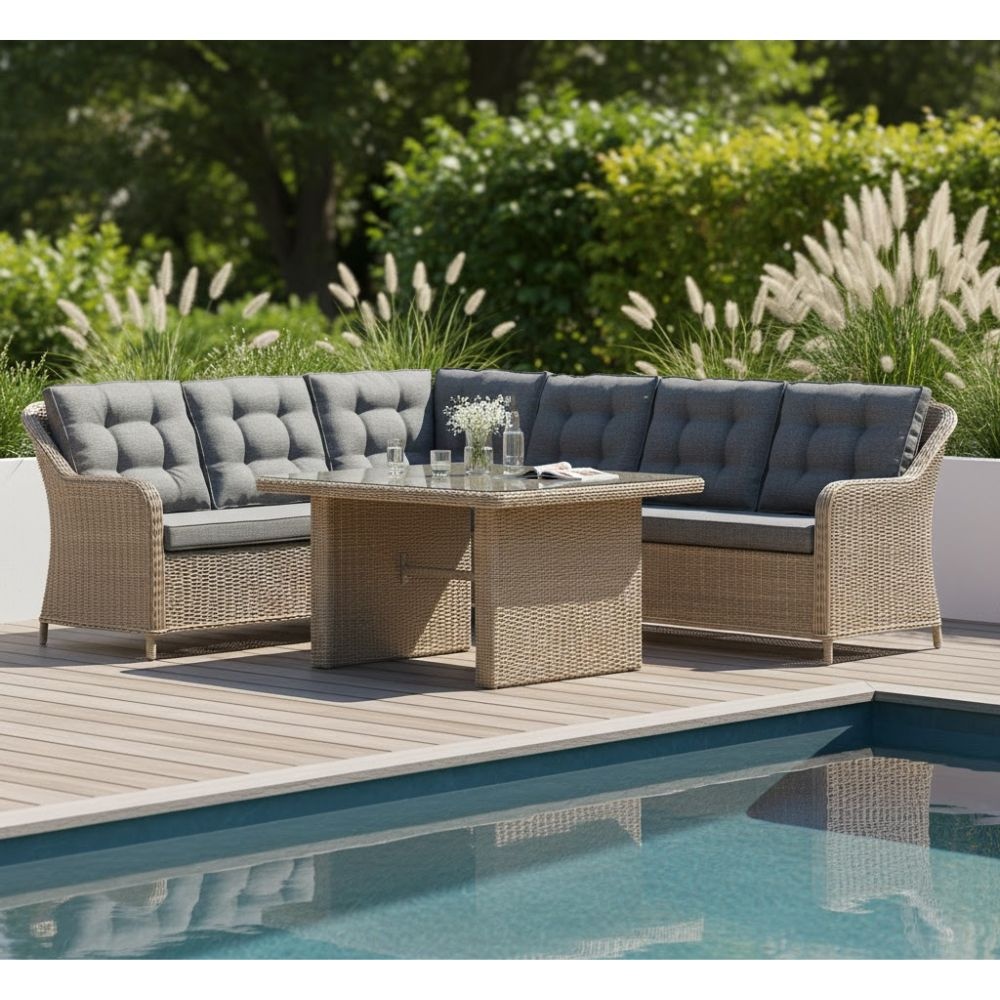 Vermont dining loungeset 6 personen | wicker | Ash Grey | 3-delig - 267x206cm