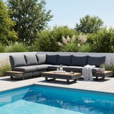 Vegas hoek loungeset-links 6 personen | aluminium + polywood | antraciet | 4-delig - 311x230cm