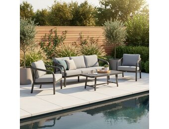 Attica stoel-bank loungeset 5 personen | aluminium + touw | antraciet | 4-delig