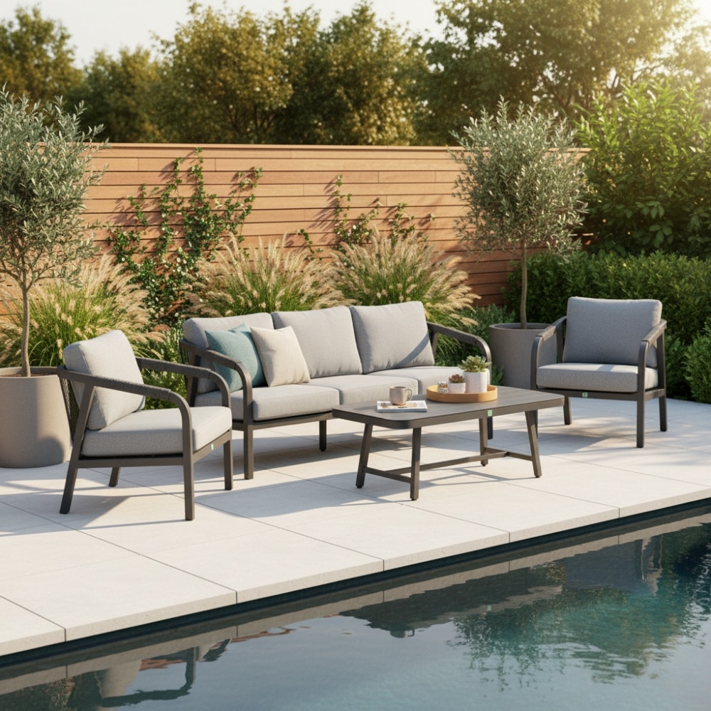 Attica stoel-bank loungeset 5 personen | aluminium + touw | antraciet | 4-delig