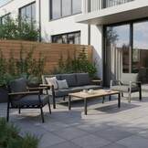 Sydney stoel-bank loungeset 5 personen | aluminium + eucalyptus | antraciet | 3-delig