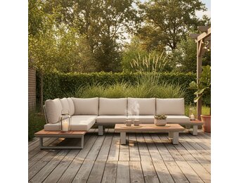 Nevada hoek loungeset 6 personen | aluminium + polywood | beige | 3-delig - 305x228cm