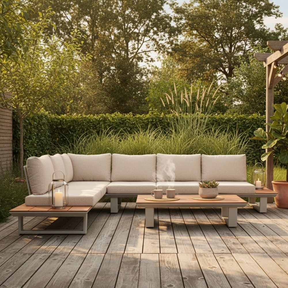 Nevada hoek loungeset 6 personen | aluminium + polywood | beige | 3-delig - 305x228cm