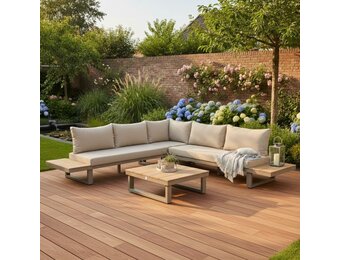 Canyon hoek loungeset 5 personen | aluminium + hardhout | beige | 4-delig - 288x288cm