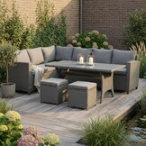 Stockholm dining loungeset met hockers 8 personen | wicker | zwart | 5-delig - 245x169cm