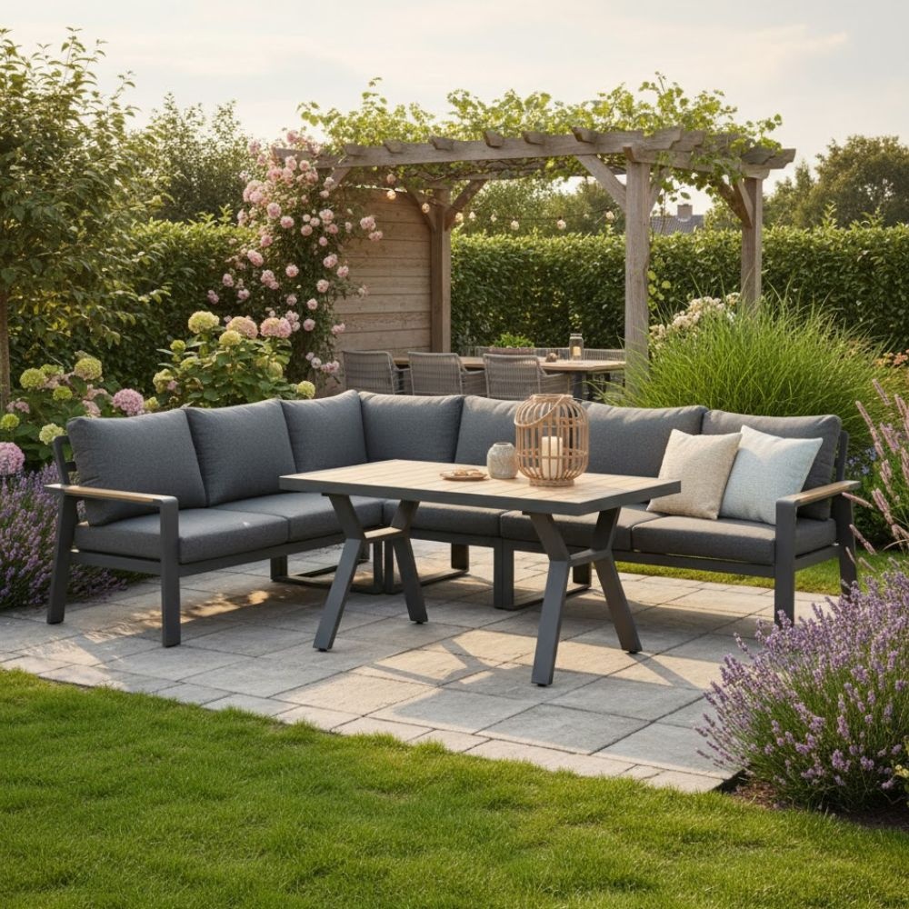 Lola dining loungeset 6 personen | aluminium + polywood | antraciet | 3-delig - 288x220cm