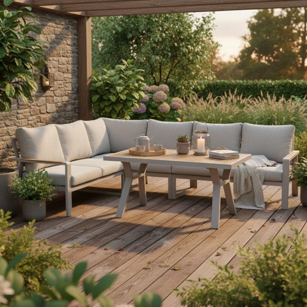 Lola dining loungeset 6 personen | aluminium + polywood | beige | 3-delig - 288x220cm