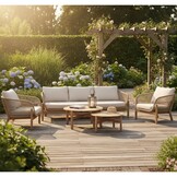 Braga 3-zits tuinbank | touw + hardhout | zand | 214cm