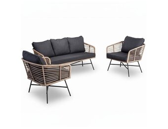Flow stoel-bank loungeset 5 personen | wicker + betonlook | bamboo antraciet | 3-delig