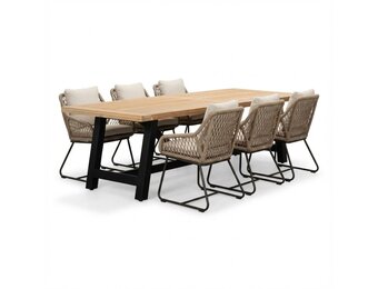 James/Portofino Sahara Dust dining tuinset | 6 personen | teakhout + touw | 260cm