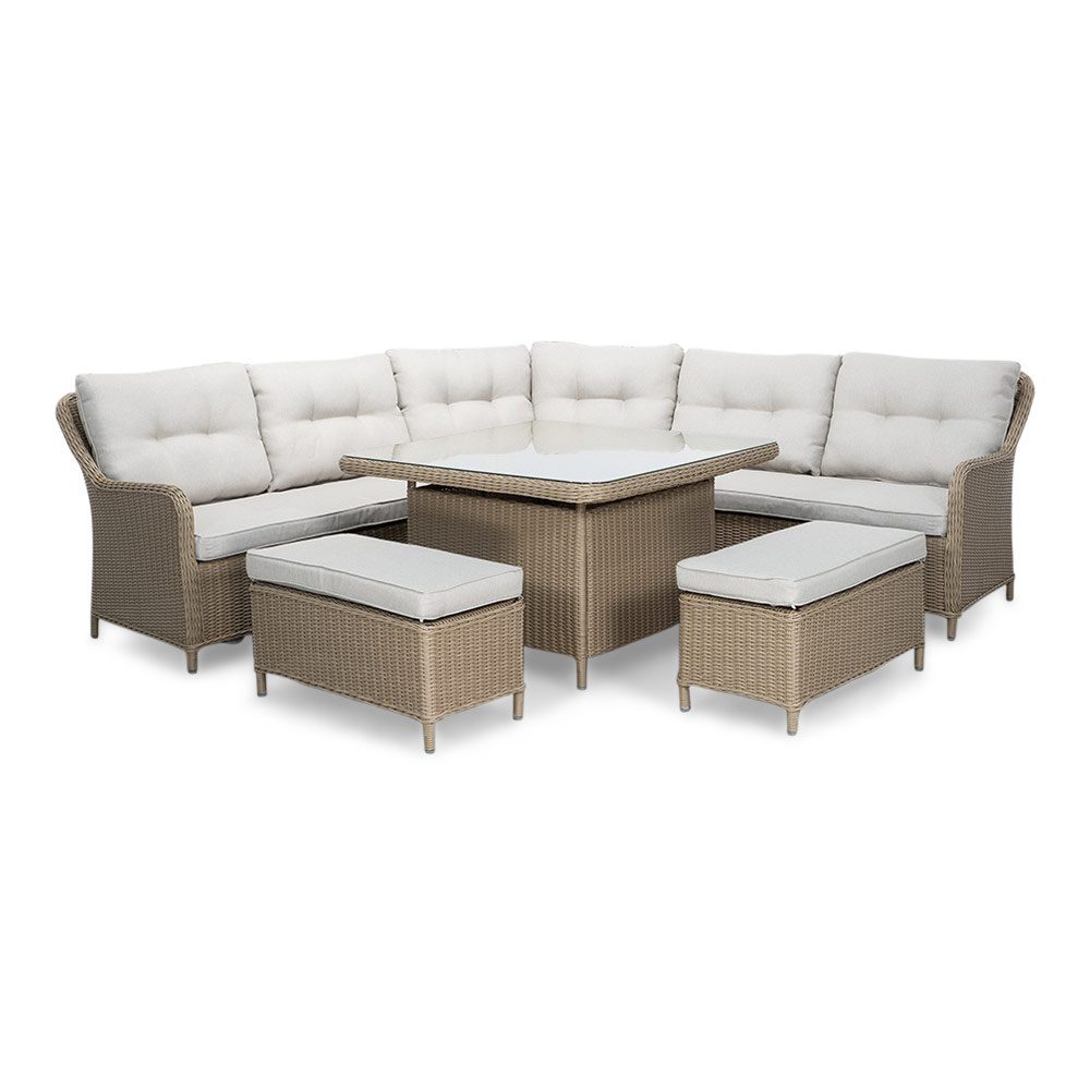 Arizona dining loungeset 7 personen | wicker + aluminium | Royal Sand | 5-delig - 245x245cm | zonder tafel