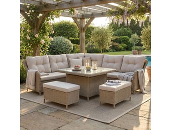 Arizona dining loungeset 7 personen | wicker + aluminium | Royal Sand | 6-delig - 245x245cm