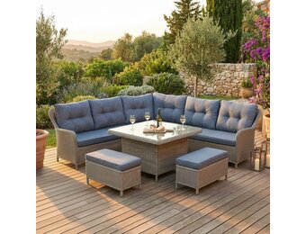 Arizona dining loungeset 7 personen | wicker + aluminium | Ash Grey | 6-delig - 245x245cm