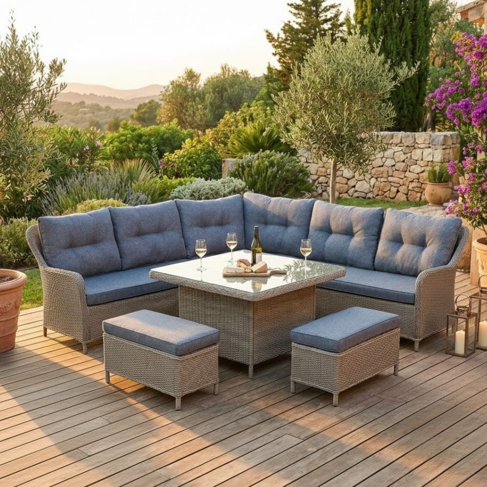 Arizona dining loungeset 7 personen | wicker + aluminium | Ash Grey | 6-delig - 245x245cm