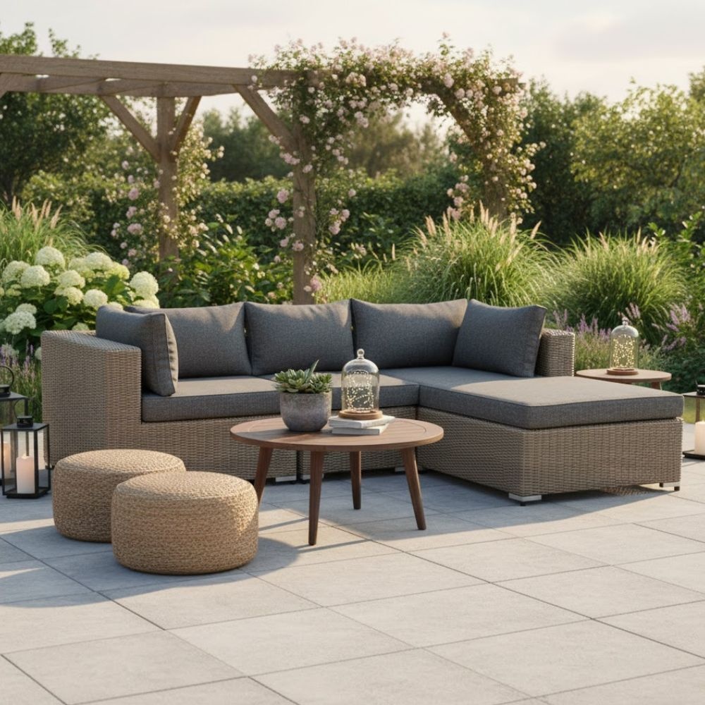 Asker  chaise longue balkon loungeset-links 4 personen | wicker | Ash Grey | 3-delig - 240x165cm