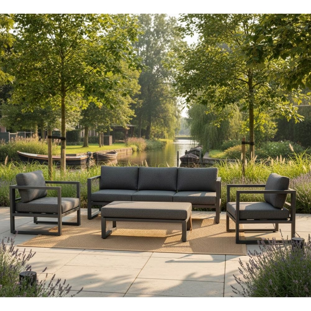 Cordoba stoel-bank loungeset 5 personen | aluminium | antraciet | 4-delig