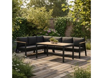 Gerona dining loungeset 6 personen | aluminium + teakhout | antraciet | 4-delig - 263x203cm