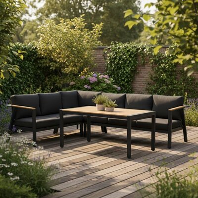 Gerona dining loungeset 6 personen | aluminium + teakhout | antraciet | 4-delig - 263x203cm