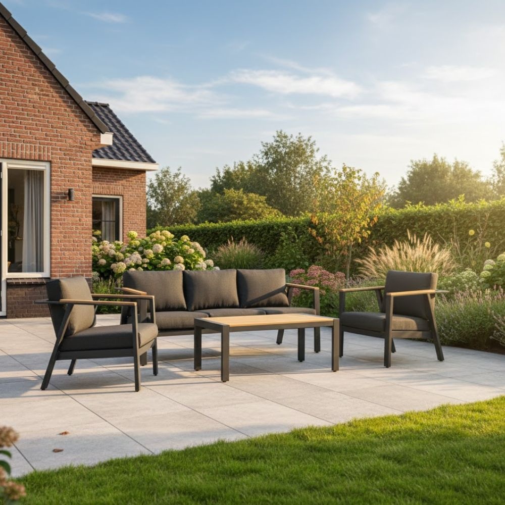 Gerona stoel-bank loungeset 5 personen | aluminium + teakhout | antraciet | 4-delig