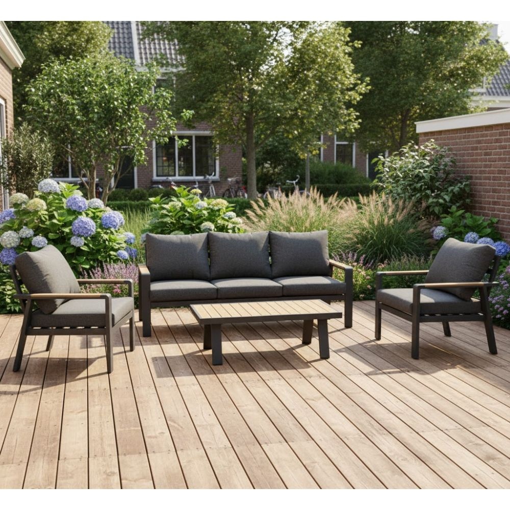 Lola stoel-bank loungeset 5 personen | aluminium + polywood | antraciet | 4-delig