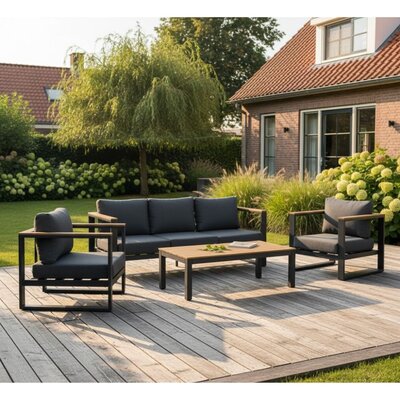 Nebraska stoel-bank loungeset 5 personen | aluminium + polywood | antraciet | 5-delig