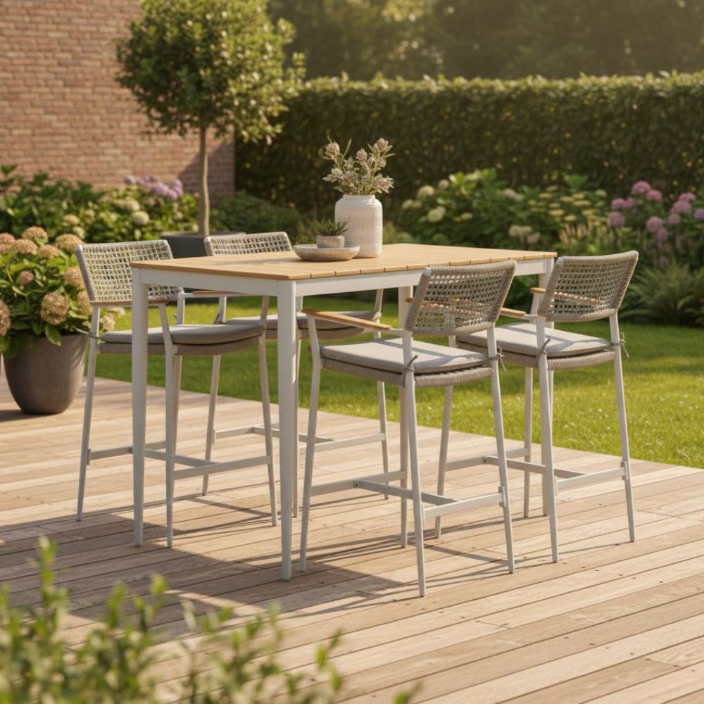Sandro dining barstoel | touw + aluminium | wit