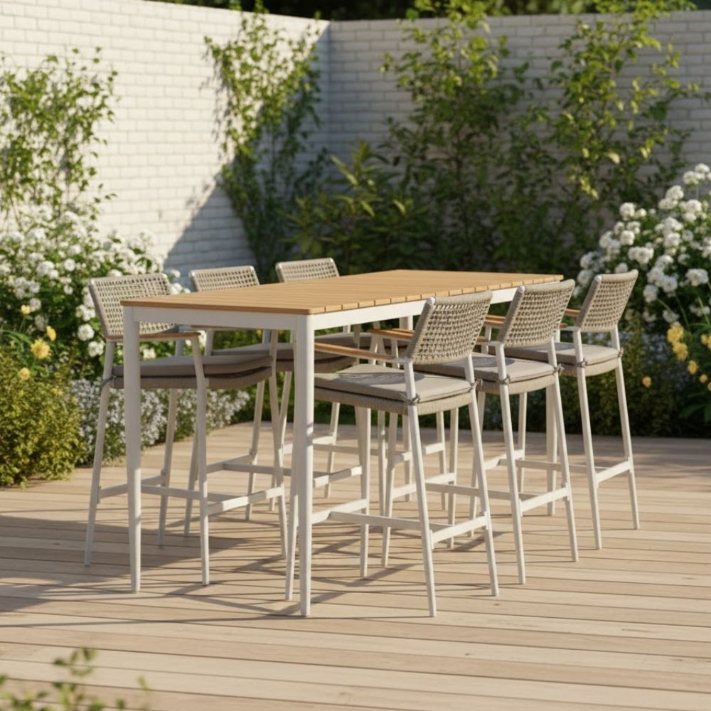 Sandro dining barstoel | touw + aluminium | wit