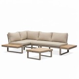Titan hoek loungeset 4 personen | aluminium + hardhout | beige/Light teaklook | 3-delig - 247x167cm