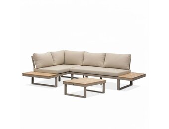 Titan hoek loungeset 4 personen | aluminium + hardhout | beige/Light teaklook | 3-delig - 247x167cm