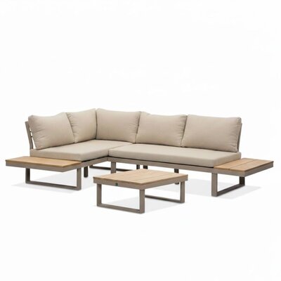 Titan hoek loungeset 4 personen | aluminium + hardhout | beige/Light teaklook | 3-delig - 247x167cm